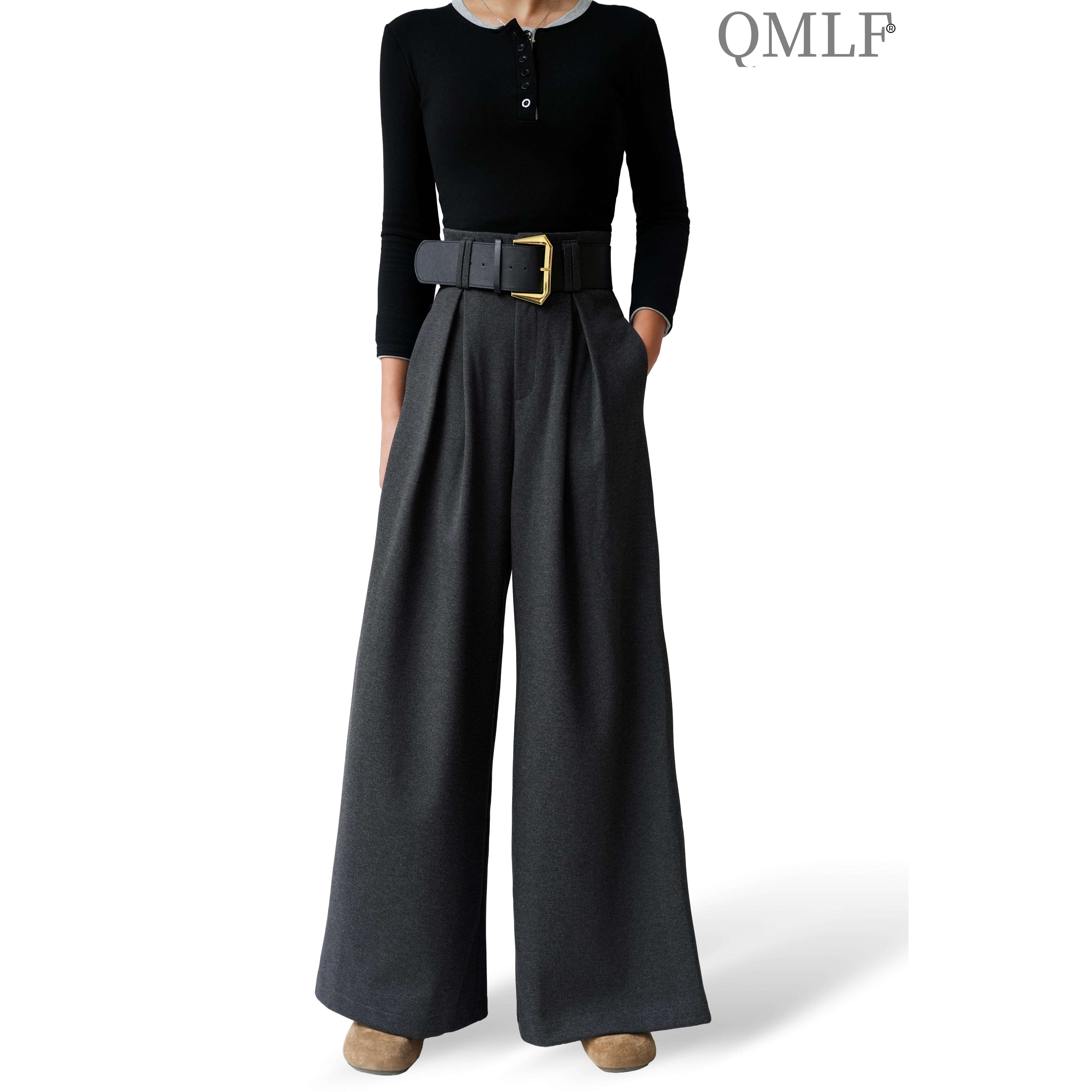 乔米利妃25s新品羊毛阔腿高腰裤