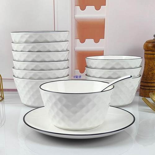 陶瓷饭碗家用2025新款釉下彩餐具5寸瓷碗吃饭6米饭碗高颜值