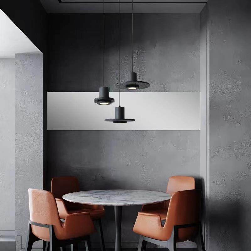 工业风极简创意餐厅咖啡店吊灯设计师黑洞石长线单头吊灯床头灯具