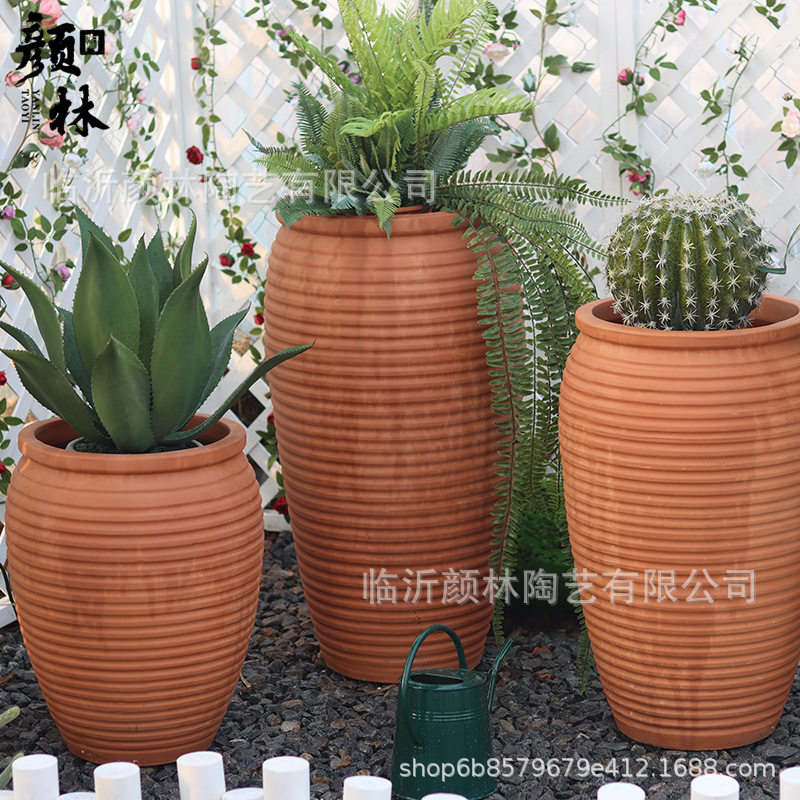 落地红陶罐花盆景观大陶罐红陶透气泥瓦盆花园装饰大陶罐栽花