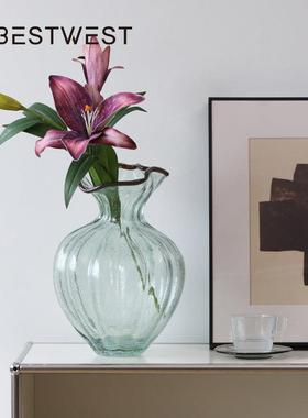 西家居高级感轻奢创HW24-11意花摆件水滴口玻璃芬插博顿花装瓶家