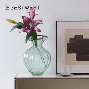 西家居高级感轻奢创HW24-11意花摆件水滴口玻璃芬插博顿花装瓶家