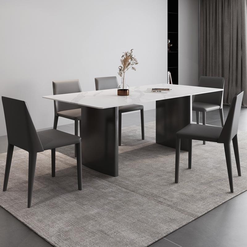 意式极简岩板餐桌 现代简约家用小户型不锈钢长方形餐桌椅子组合