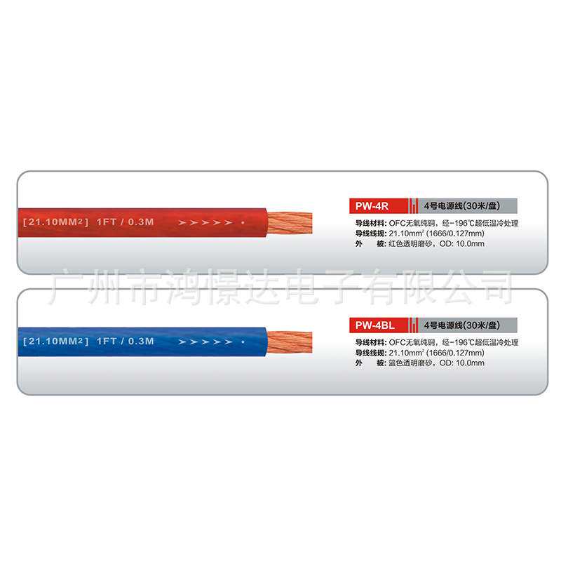 汽车音响线材 嘉利堡 PW-4R  PW-4BL 4号电源线 纯铜