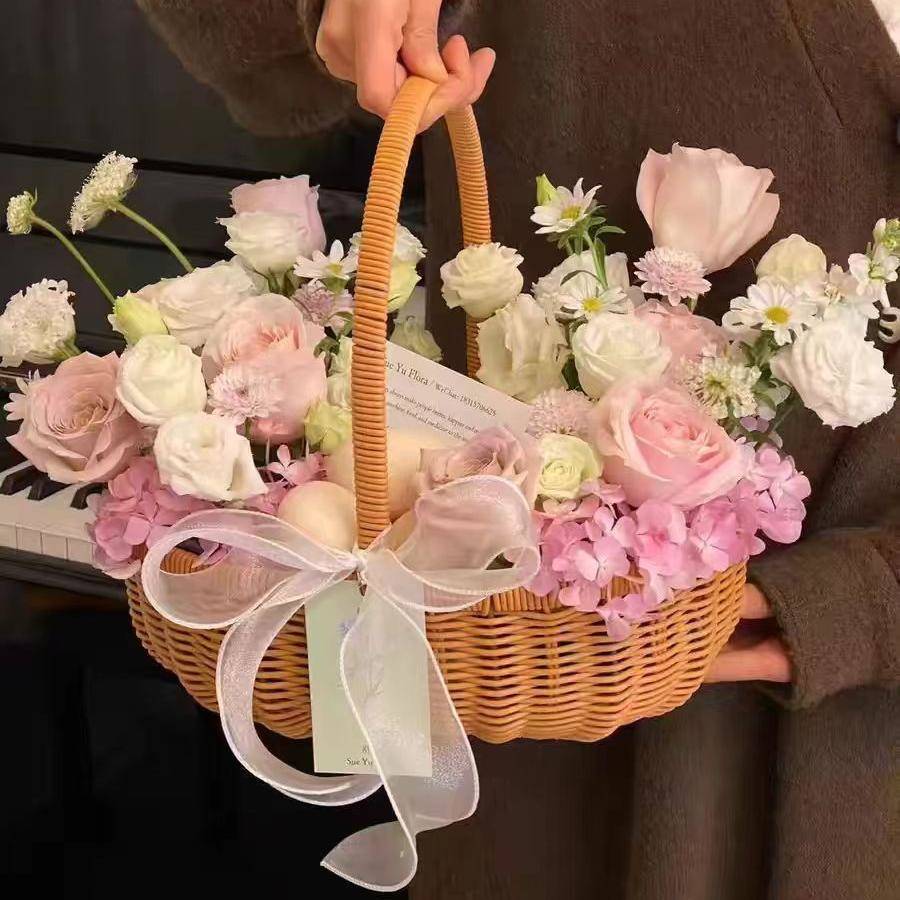鸡蛋花篮手工编织插花鲜花干花草编水果篮子竹编坐月子闺蜜手