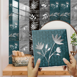 金属朋克风格 饰可移除墙贴 叶子瓷砖贴家居翻新改造地板厨卫腰线装
