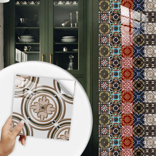 中式 饰可移除墙贴防水 复古花纹图案瓷砖贴厨卫腰线翻新改造地板装