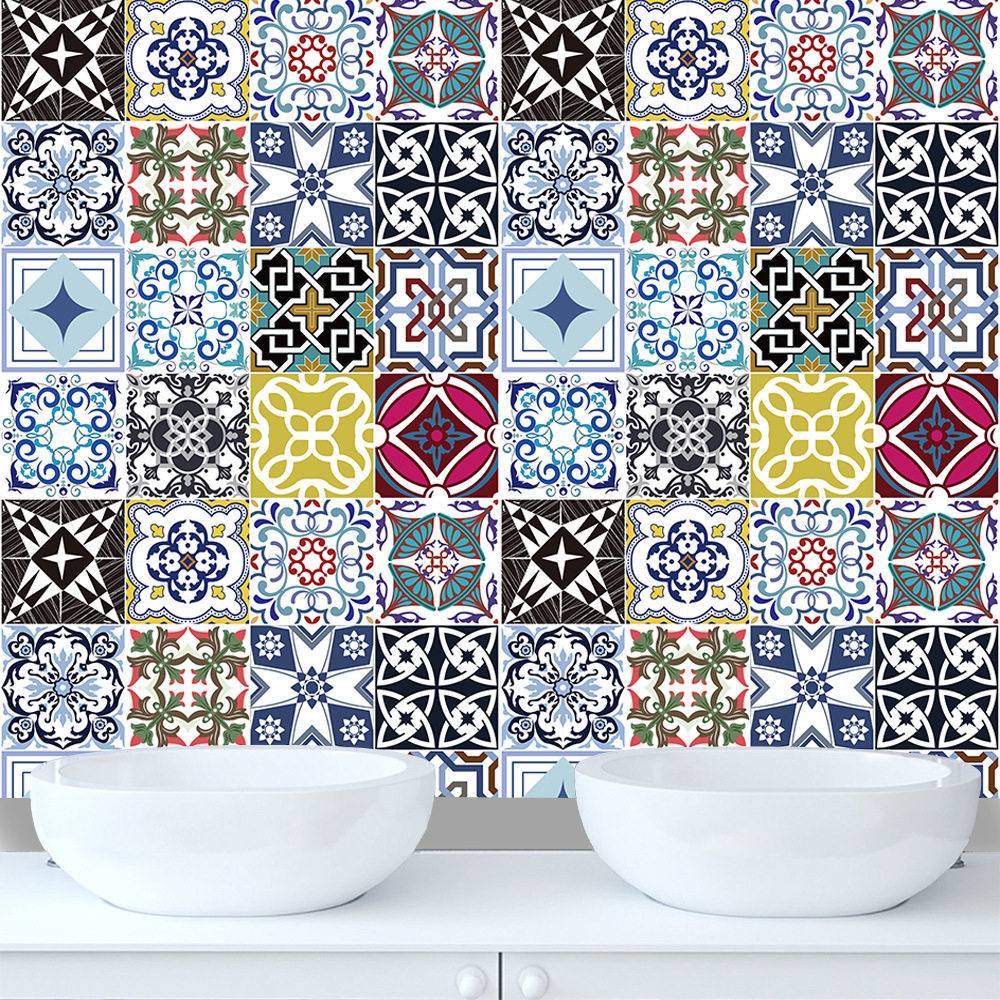 花纹瓷砖贴地板楼梯贴腰线厨房浴室公寓客厅翻新装饰自粘墙贴纸画