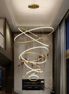 间别墅lo40ft公寓约轻不锈钢简客厅大吊灯复式楼楼梯跃奢层圆环灯