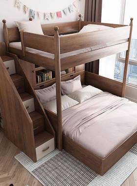 交错上式上下床错位型高低床带书桌衣柜小户型床下A832多功桌下空