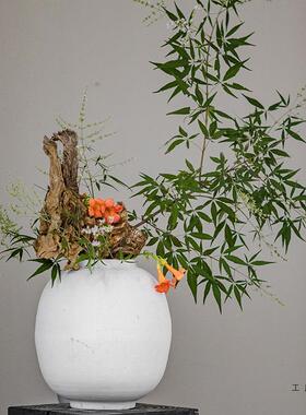 陶瓷大肚瓶现代简约亮罐桌面艺术装饰月花摆件白色地落F5M7S89T插