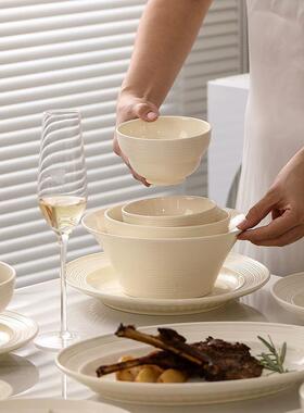 拉丝餐碟具一套高约简格调陶瓷汤盘高颜值家用碗套裝轻奢ONB整套