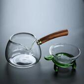 侧把木把道杯分玻璃高档大号茶海茶PRM具茶器茶公茶漏滤过滤网