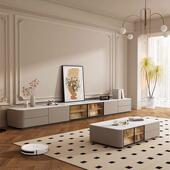 现代简约客感厅地 轻奢高岩板地台新款 木落地高款 电BSI视级柜法式