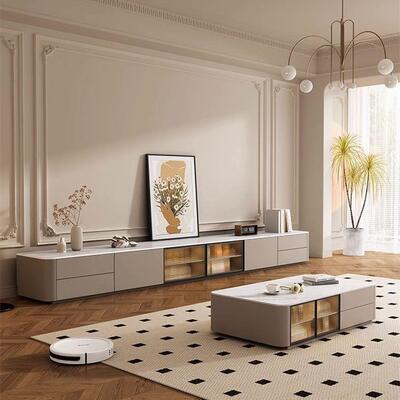 木落地高款电BSI视级柜法式轻奢高岩板地台新款现代简约客感厅地