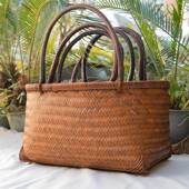 竹编买菜篮市E16购物制品手工编织竹水果篮采摘户外野餐篮手提超