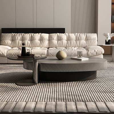 现代简约不锈钢异形椭圆形轻奢小户型家用意式客厅设计师茶几组合