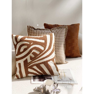 奶油色复古风打结抱枕套沙发床上棕色床上腰靠枕靠垫含芯飘窗