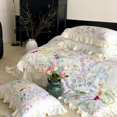 法式田园风100S兰精天丝四件套夏季冰丝凉感丝滑裸睡床单被套床品