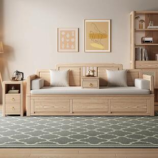 白蜡木中全实木推拉床罗汉床小式户型伸缩储物新931008沙简约多功