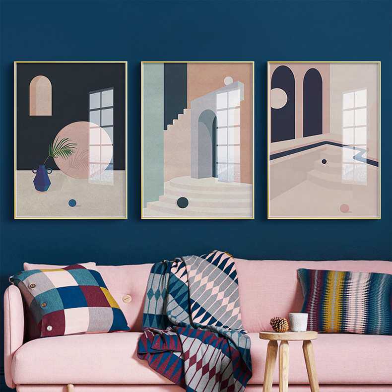 莫兰迪色家居壁画抽象装饰画文艺复古餐厅客厅玄关挂画后现代简约