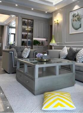 三人位沙发网红美式款灰色客厅实木沙发软体rt组合a莫里印象布艺