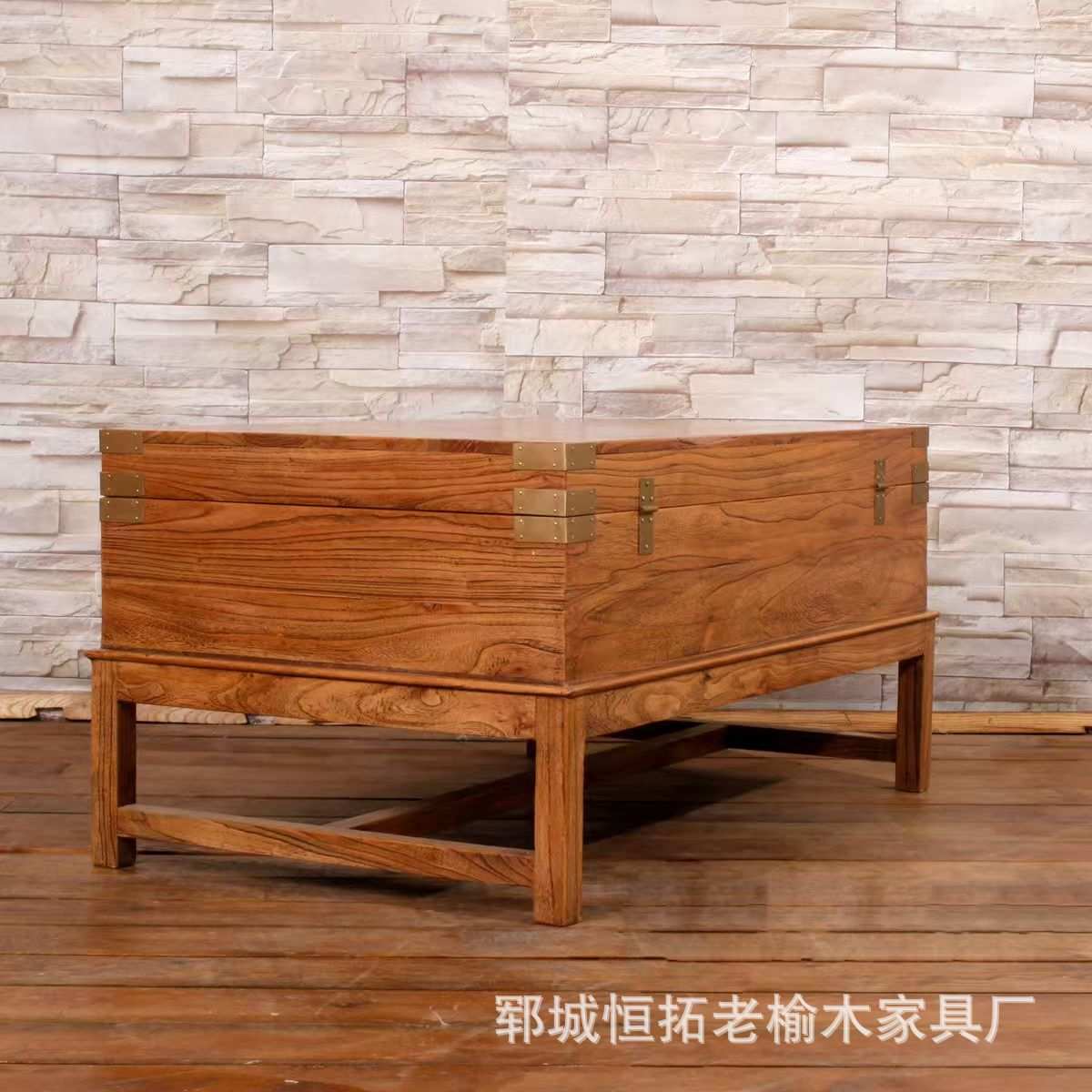老榆木家具箱多用储物桌新中式茶桌客厅实木靠墙落地置物茶几