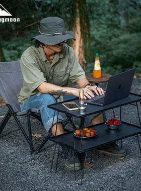 柯曼T-230-2TM双层黑色铁艺多用桌铝天板户外置物架铁收纳折叠桌