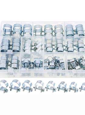 跨境92PCS盒装镀锌双耳抱箍软管夹迷你喉箍金属紧固件套装