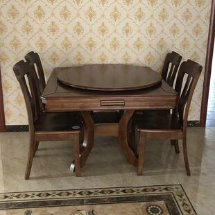 可扩大伸缩圆桌经典收纳实木餐桌可伸缩组合圆桌酒店吃饭方桌