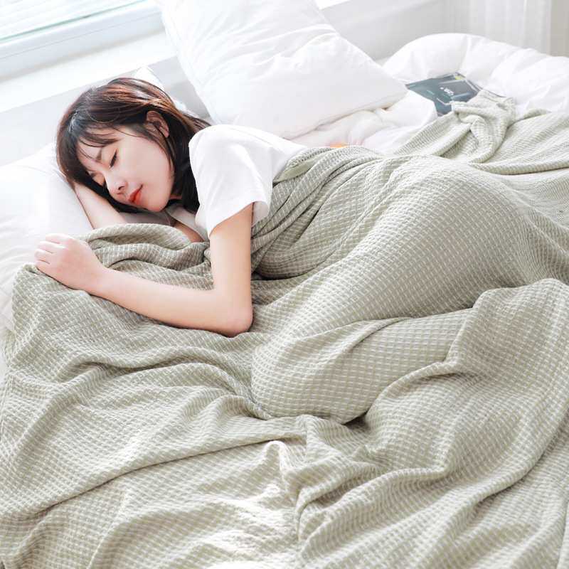 竹纤维色织华夫格水洗夏凉毯毛巾被双人春夏午休盖毯一件代发