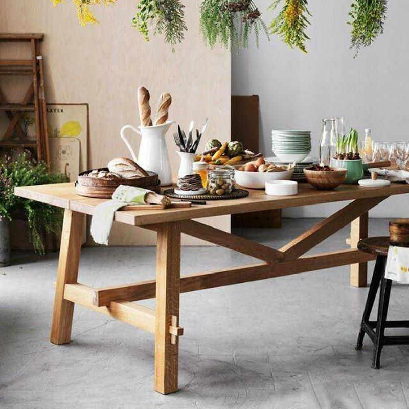 北欧实木餐桌家用小户型简约工作室原木花艺桌子长方形工作台
