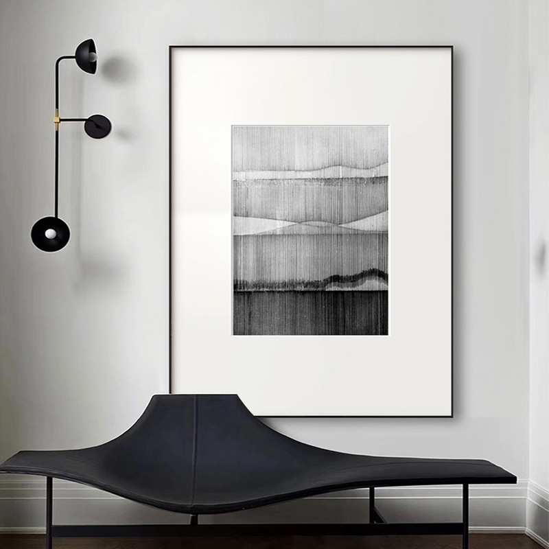 现代黑白线条装饰画单幅客厅画壁画抽象挂画简约样板间卡纸艺术画