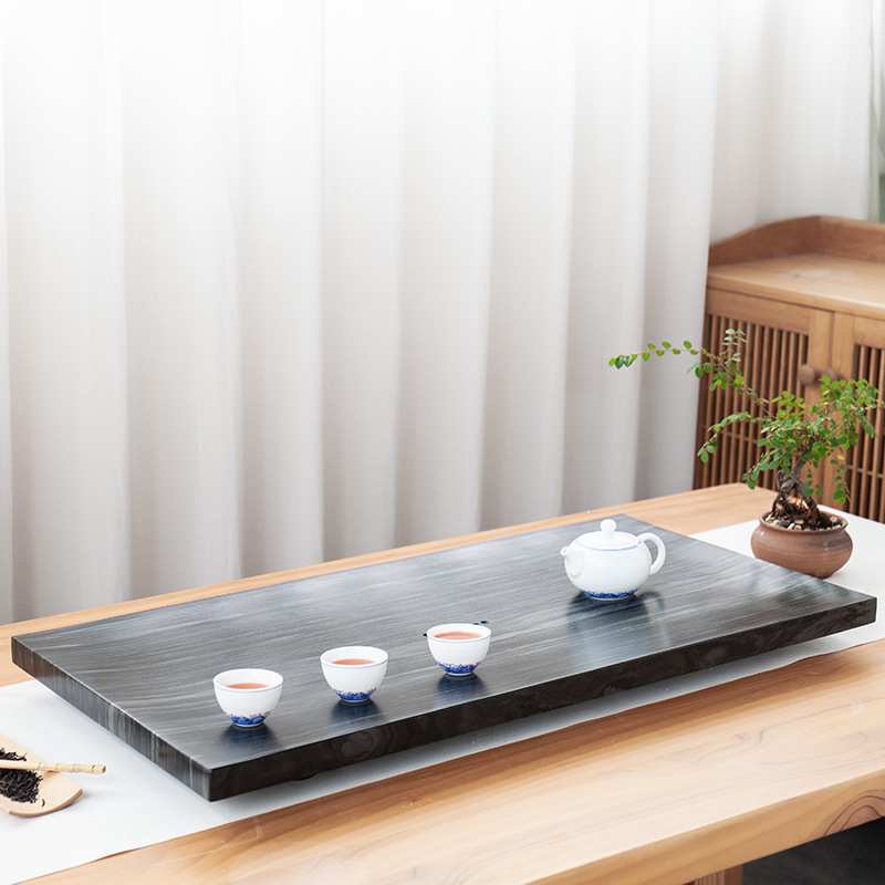 石茶盘天然石头摆件茶台绿松玉功夫摆在客厅木茶桌上绿檀茶具石材