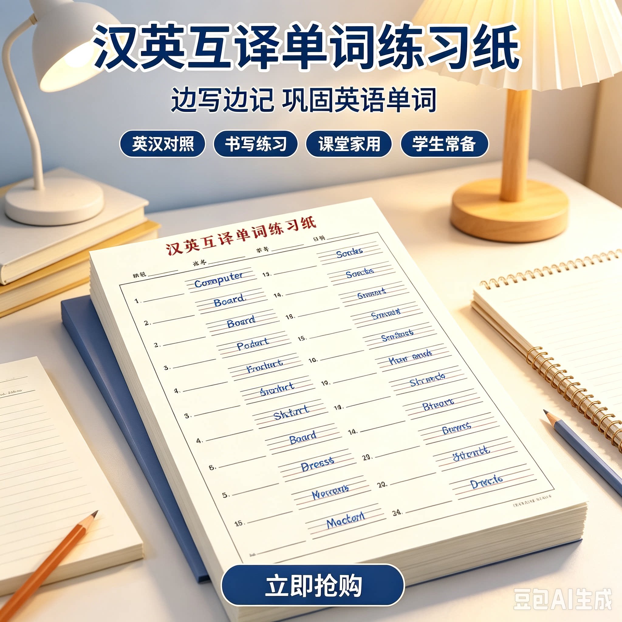 汉英互译纸学生加厚英语单词听默写纸背单词练习本英语本HF2图片