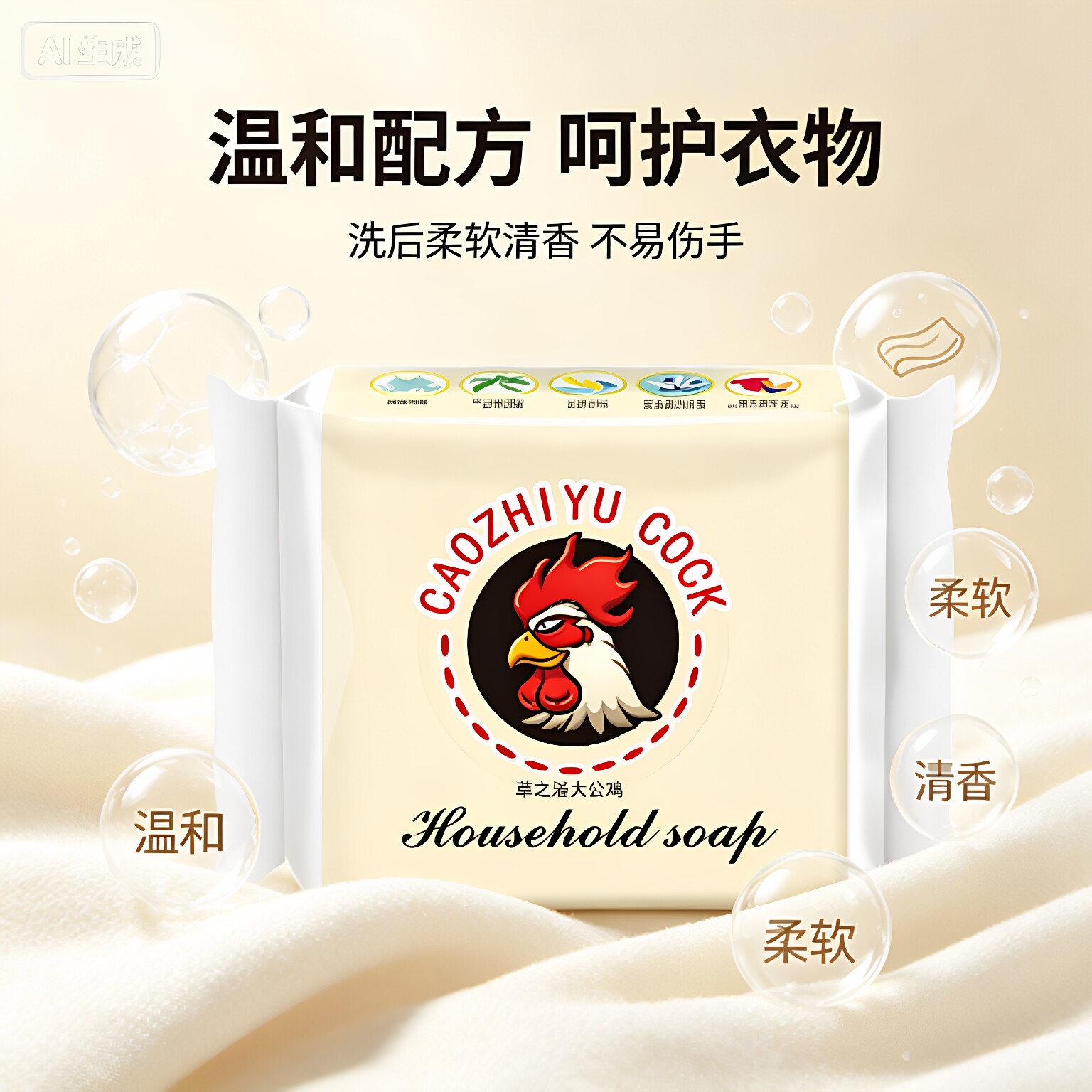 【4块装】原装马赛皂鸡头皂洗衣皂肥皂去污渍透明皂家用整箱JH