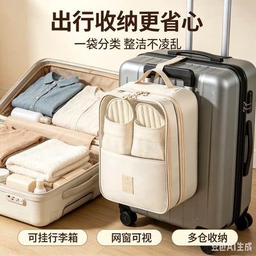 【下单立减50】斜纹旅行收纳三层鞋包收纳包袋外出旅行鞋袋家用XZ