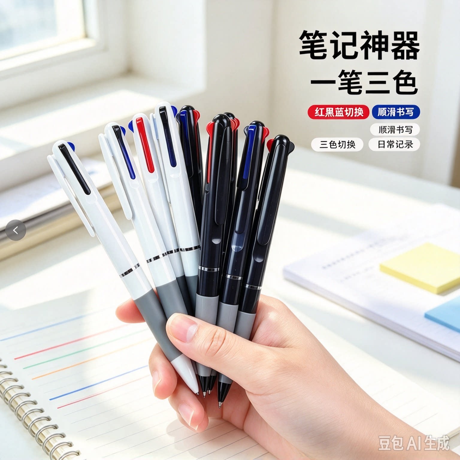 【老师推荐】三色合一多色笔按动-黑红蓝学生做笔记速干HN