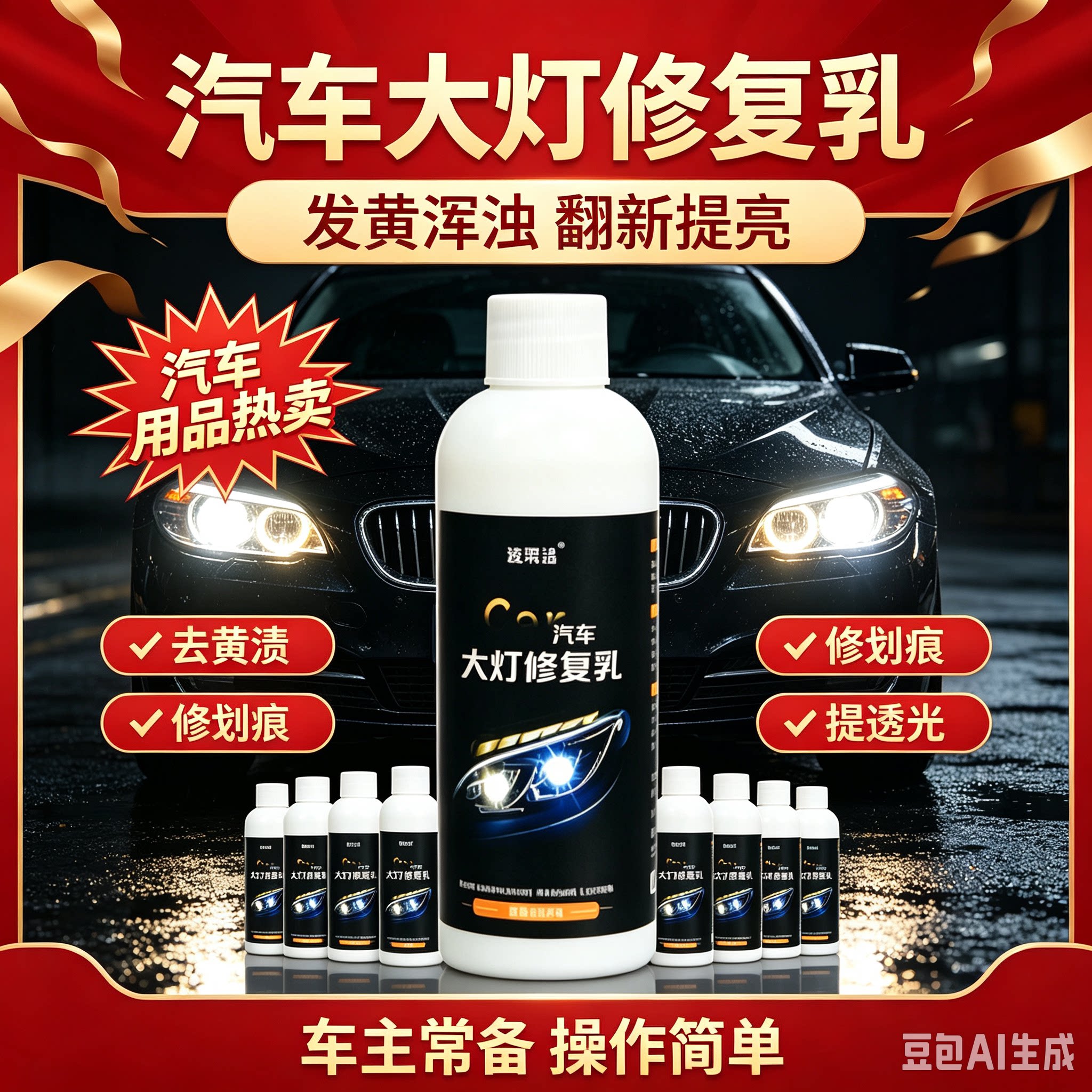 【下单立减50】汽车大灯翻新修复液免打磨灯罩发黄老化清洗增亮XZ
