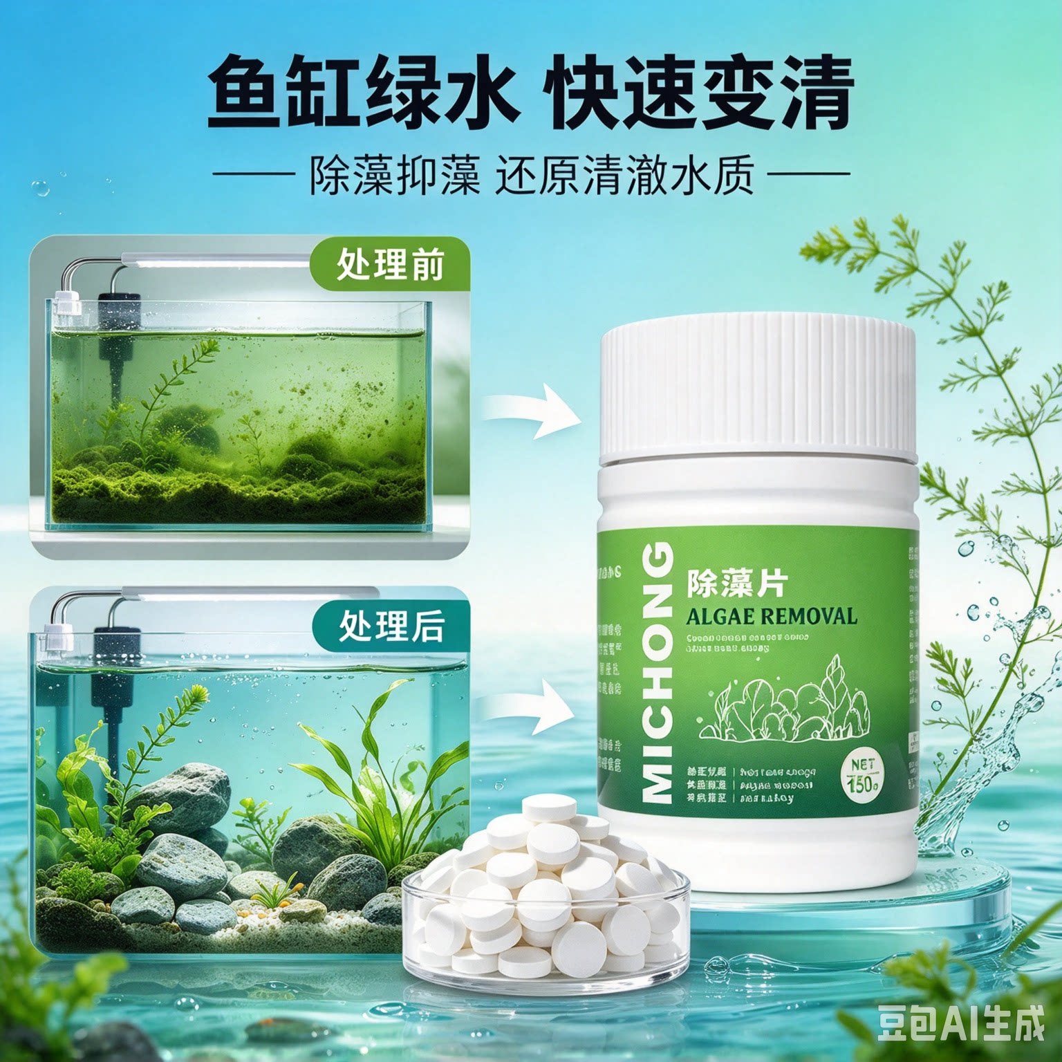 【轻松打造空气缸】鱼缸鱼池专用水族除藻抑藻生物除藻片复合肥XZ