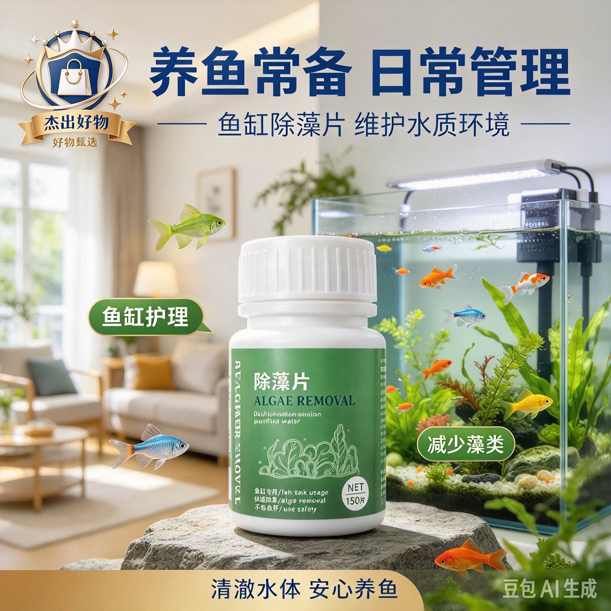 鱼缸除藻片抑藻净水去青苔灭藻养鱼专用水族箱养护用品HF