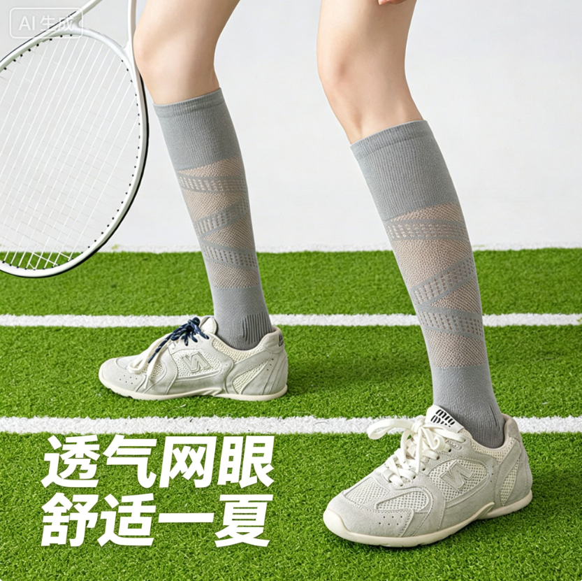 专业运动压力小腿袜子女款夏季薄款羽毛球网球跑步跳绳中筒袜CJ