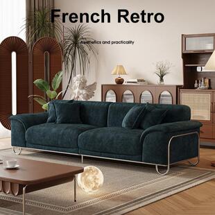 法式客厅家用沙发中古风布艺沙发小户型设计师款直排沙发懒人沙发