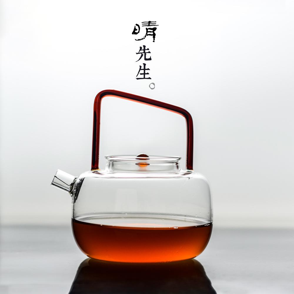 高硼加厚日式耐热玻璃煮茶壶电陶炉煮水壶透明水晶斜提梁烧水壶