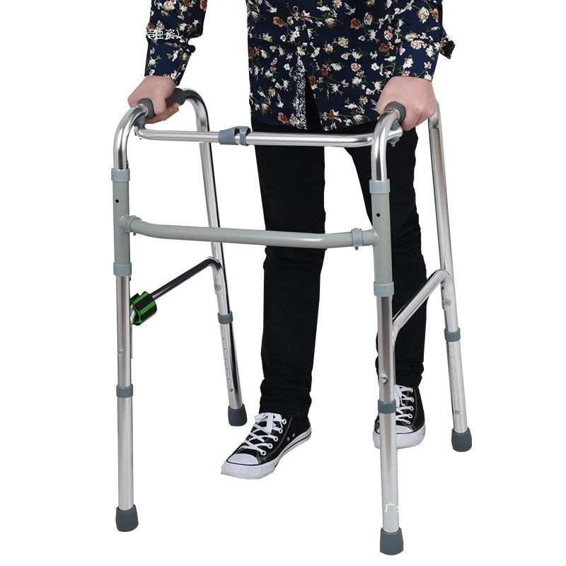 老年助行器助步器不锈钢双轮老人可折叠成人学步车四脚拐杖防滑