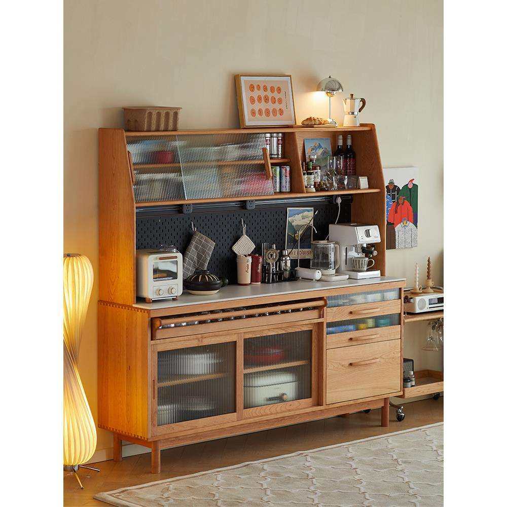 北欧实木餐边柜一体靠墙茶水柜厨房储物柜高柜日式樱桃木岩板酒柜,电子元器件市场,其它元器件,淘宝优惠券,粉丝福利购,淘宝优惠卷