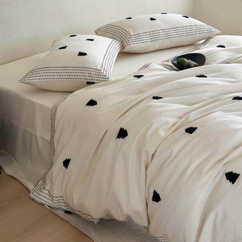 A类100支小清新全棉贡缎四件套小树毛巾刺绣纯棉被套床单床上用品