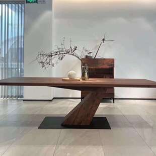 设计师极简中古风餐桌工作台长桌子实木餐桌椅长方形吃饭桌办公桌