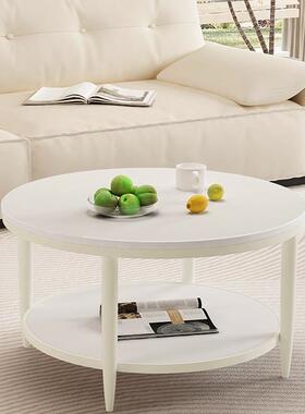 圆形茶几轻奢现代小户型白色双层简约奶油风岩板茶几客厅gω