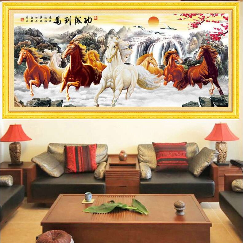 厂家 款马到成功八骏图十字绣精准印花满绣